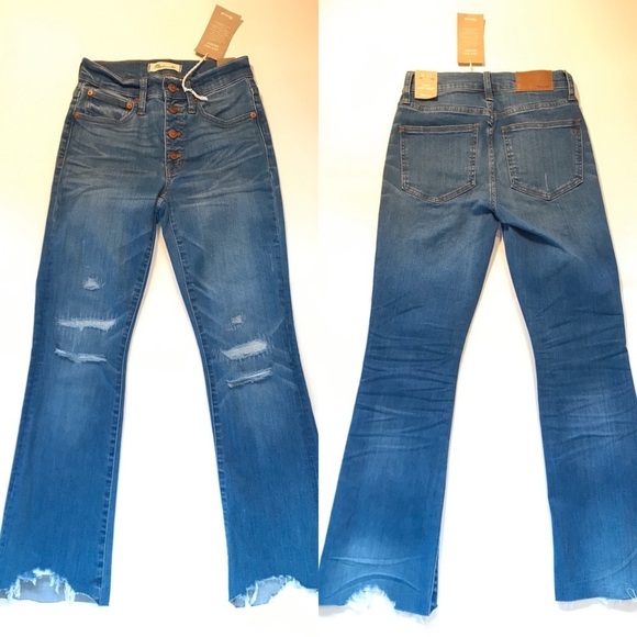 Madewell NWT Women’s Cali Demi-Boot Jeans Raw Hem Destructed Size 23 XXS - Picture 2 of 5